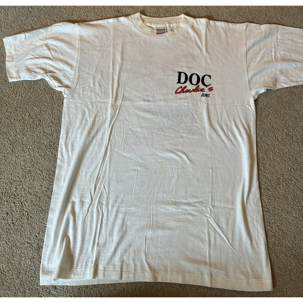 Tropics Doc Charlie's White Graphic Crew Neck Cotton T-Shirt Men's Size L